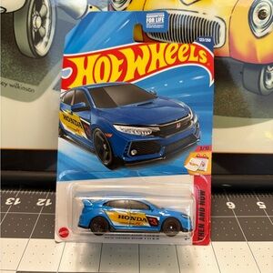 Hot Wheels Honda Civic Type R Toy Car - Blue and Yellow